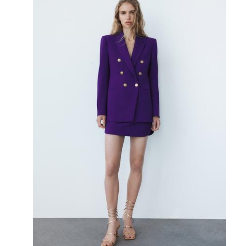 Zara Elegant Purple Double-Breasted Women's Blazer and mini skirt set